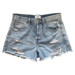 Pistola denim high rise distressed shorts, size 27, frayed hem, 4 button closure